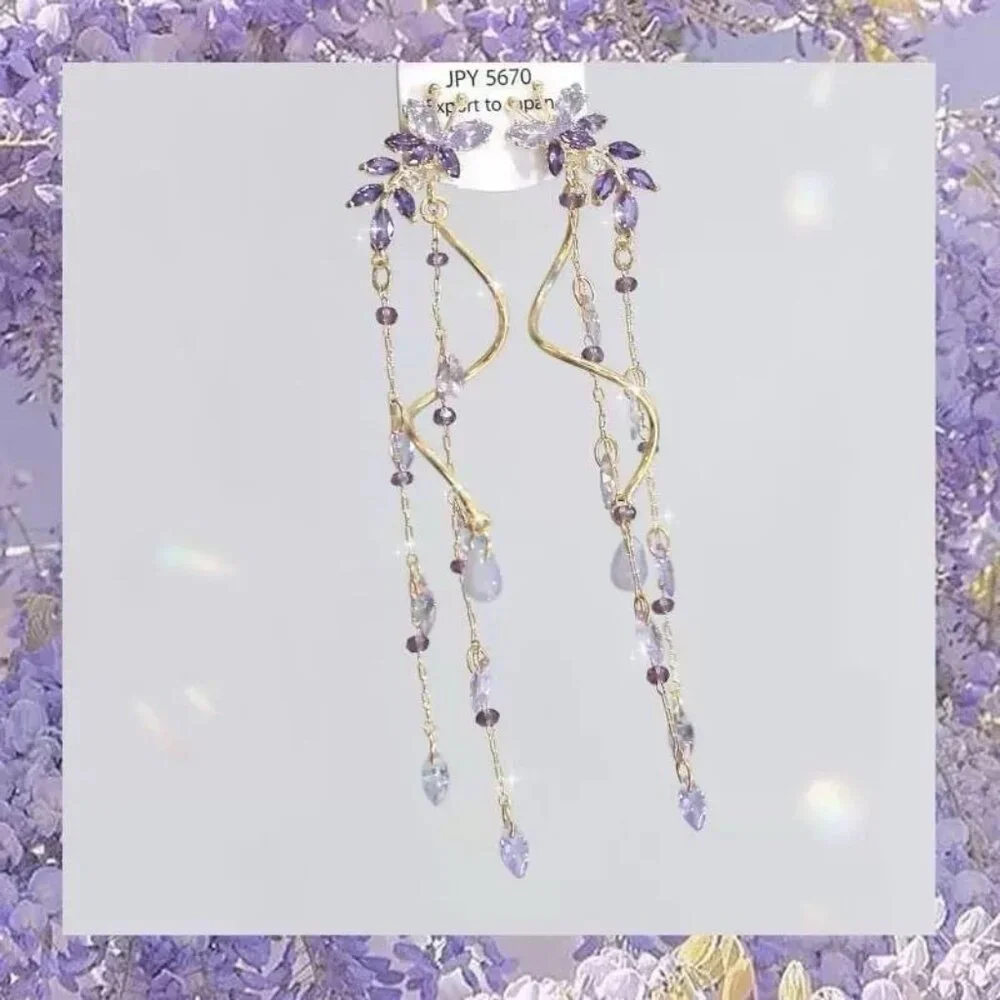 Wisteria Purple Zircon Tassel Earrings - Picture 2 of 4